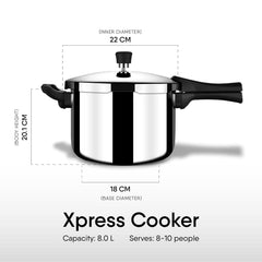 Xpress Cooker Triply Pressure Cooker Broad | Induction Based Cooker, Outer Lid Pressure Cooker, 8 Liters