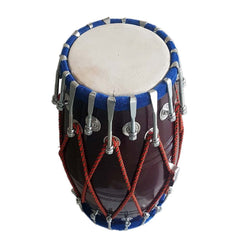 Handmade Wooden Dholak (Dholki), Brown - Indian Folk Musical Instrument Drum Tied Thru Rope