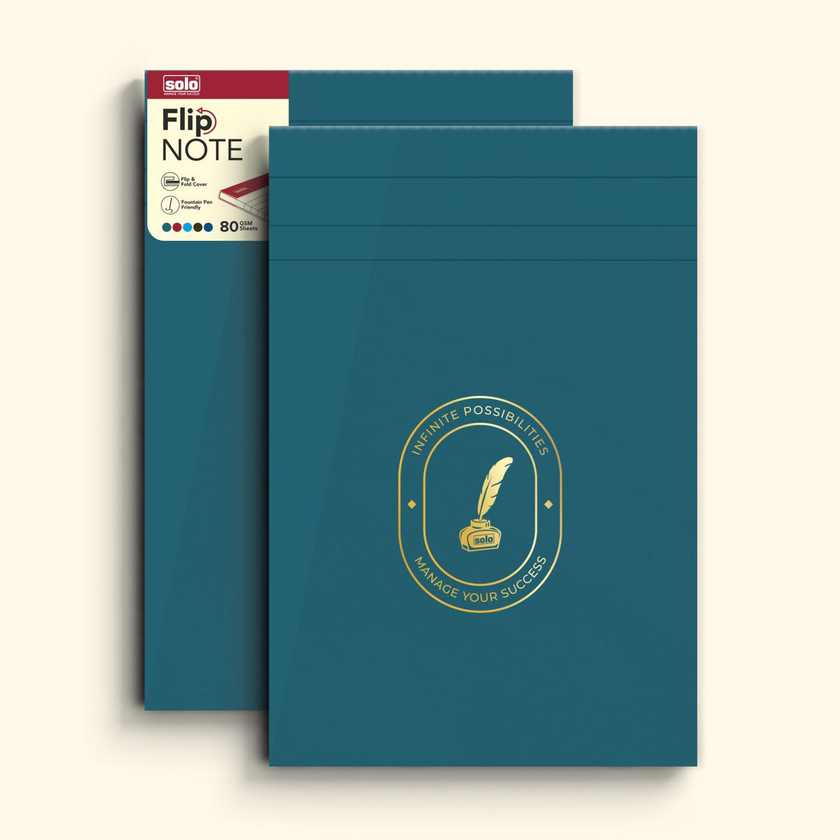 Flip Note A5 Notepad – Velvet Finish Cover, 80 Sheets, Smooth Paper (Velvet Teal) Pack Of 2