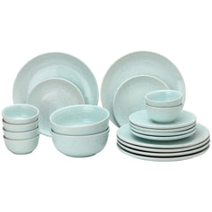 Handcrafted Ceramic Stoneware Dinner Set Of 20 Pieces With Serving Bowls Set - Mint Green | 6 Dinner Plates + 6 Small Plates + 6 Small Dinner Bowl, 180ml Each+ 2 Serving Bowl, 1000ml Each