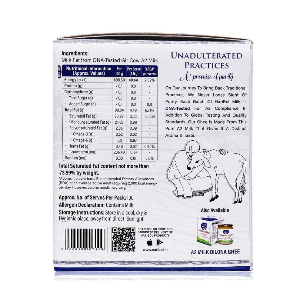 Pure Natural A2 Desi Gir Cow Ghee By Hari:Bol | Pure Healthy Cow Ghee Perfect For Cookies & Laddus | (500ml) 16.9 Ounce | Jar Pack