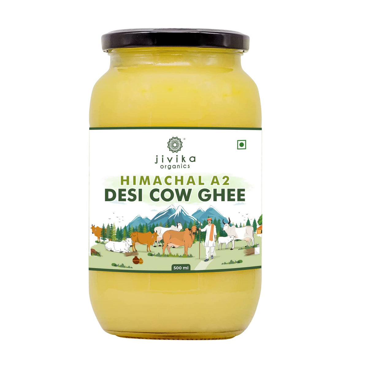 Natural Himachal A2 Desi Cow By Jivika Naturals | Good Source Of Vitamin A & Healthy Desi Ghee Perfect For Dishes | (500ml) 16.9 Ounce | Jar Pack