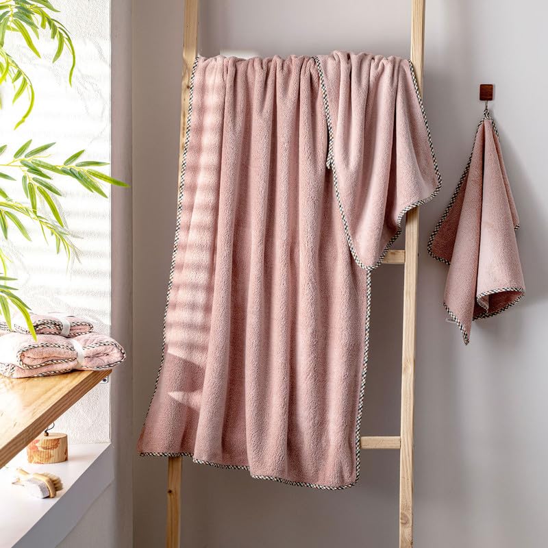 Spread Spain Microfiber Coral & Hand Towel 300 Gsm | Super-Soft Durable & Quick Drying Bath Towlels Gift Items (Rose)