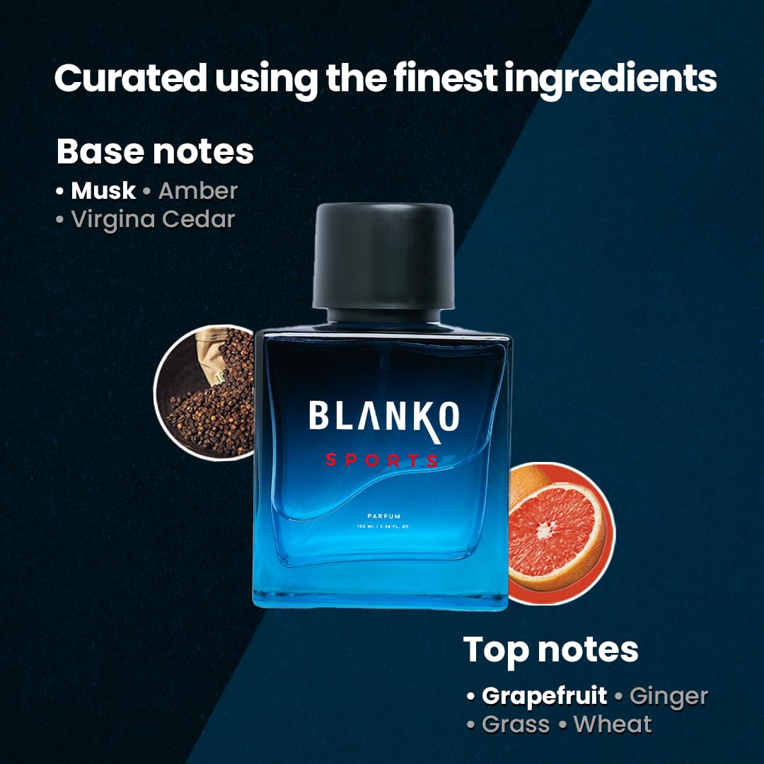 Blanko Sports Time Lock Technology Parfum 100ml 3.4 Fl.oz. Longest Lasting Men Perfume | Luxury Perfume For Sports, Gym, Activity