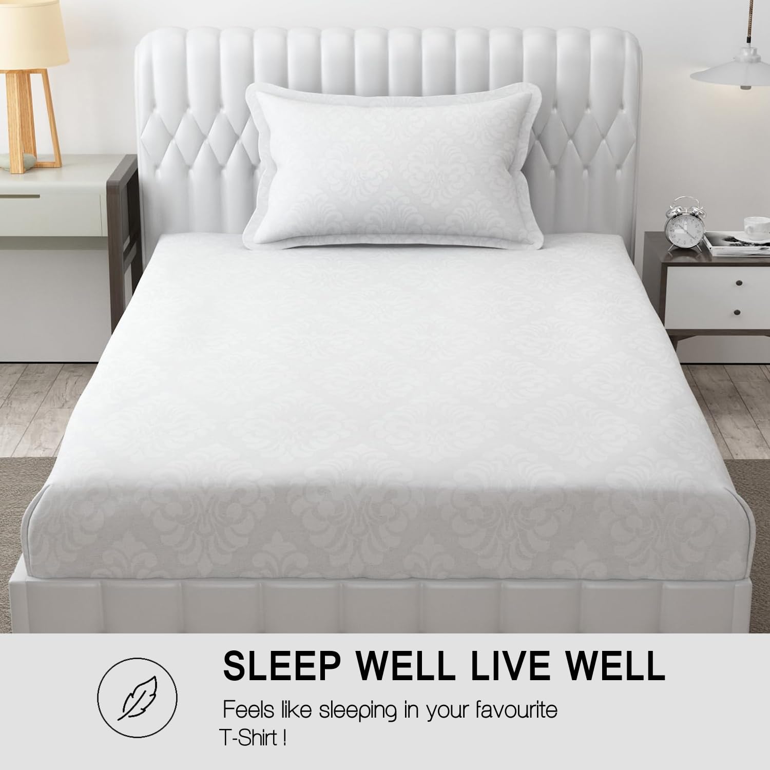 Soft Microfiber Single Bedsheet With 1 Pillow Covers - 60 X 90 Inches | White, Damas Design | Wrinkle Free Design & Easy To Wash | Refreshing Your Bedroom Look