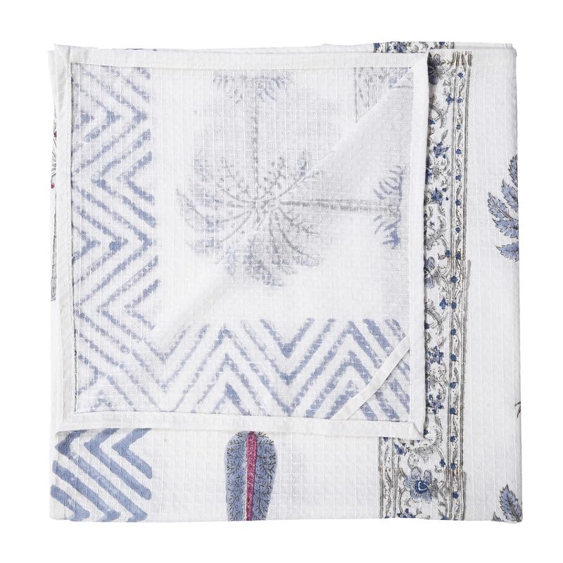 Texstylers 100% Cotton Waffle Weave Bath Towel 600 Gsm | Soft, Quick Dry, Lightweight & Absorbent Large Size Spa Towel For Bathroom, Gym, Travel (Blue Floral) -Pack Of 2
