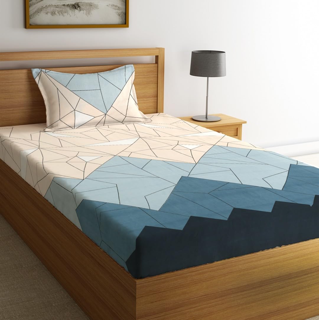 144 TC Microfiber Single Bedsheet With 1 Pillow Cover - 55 X 86 Inches, Icy Blue | Soft To Touch & Comfortable | Natural Resistance To Shrinkage & Wrinkles