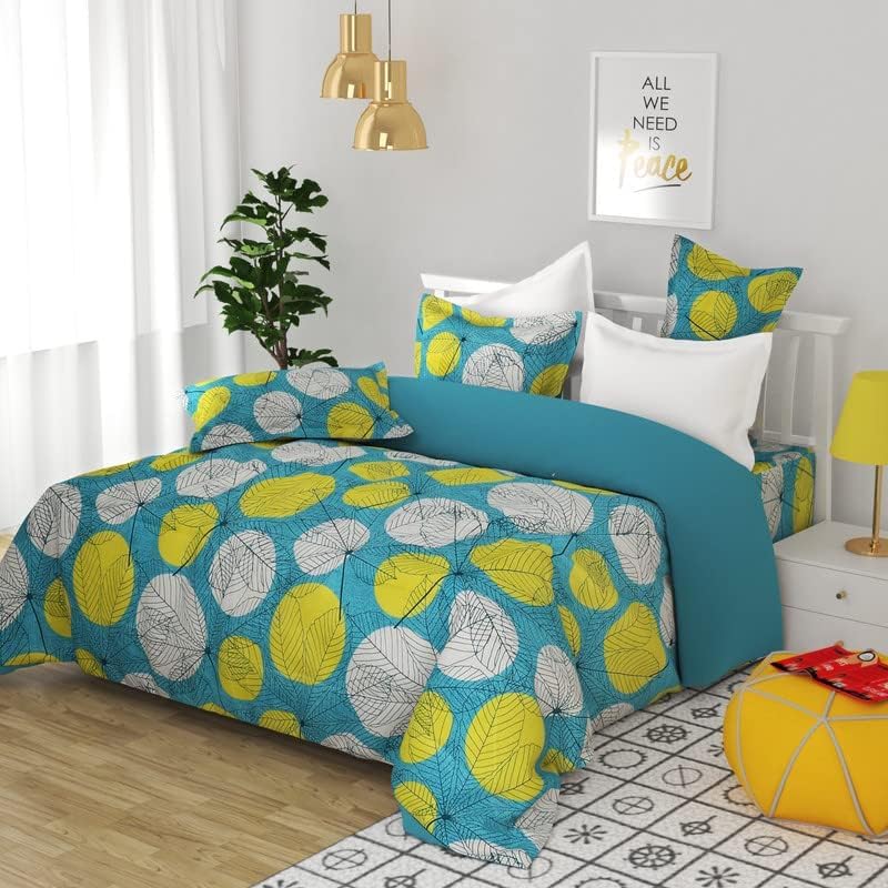 Printed Double Bedsheets With 2 King Size Pillow Cover - 90 X 90 Inches, Sky Blue & Grey | Light Weight & Easy To Wash At Home Bedsheet