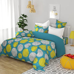 Printed Double Bedsheets With 2 King Size Pillow Cover - 90 X 90 Inches, Sky Blue & Grey | Light Weight & Easy To Wash At Home Bedsheet