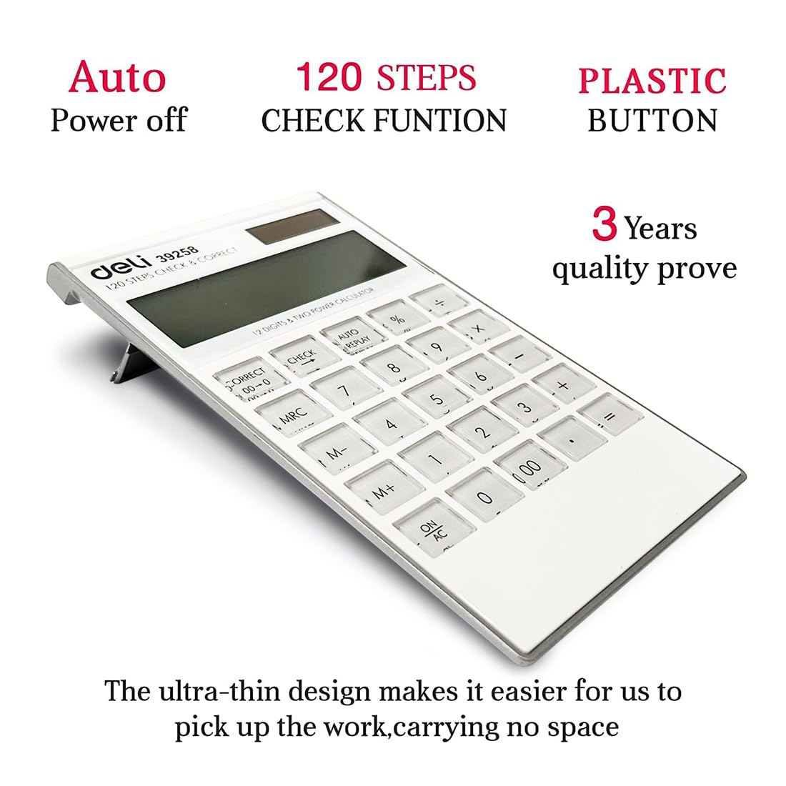 Deli W39258 Calculator Big Size With 12 Digit Steps | 3 Years Warranty | With Steps Check And Correct Desktop Calculator - White