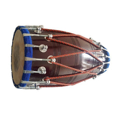 Handmade Wooden Dholak (Dholki), Brown - Indian Folk Musical Instrument Drum Tied Thru Rope