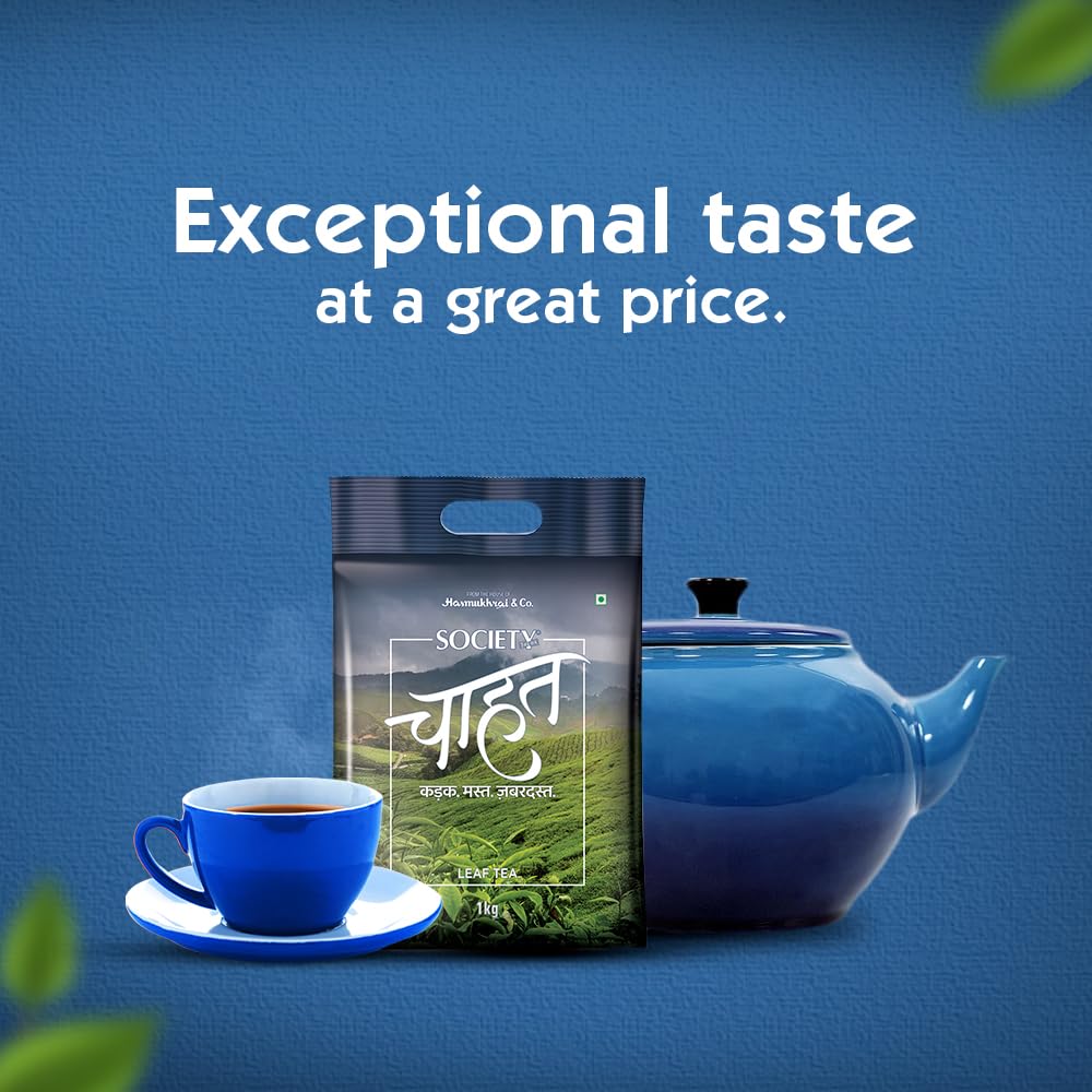 Society Chahat Leaf Tea - 1 Kg Pack, 35.2 Ounce | Rich In Taste & Refreshing Aroma - Strong Blend Kadak Chai | Low Caffeine Chai Patti