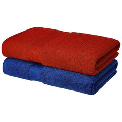 Trella 100% Cotton Large Cotton Bath Towel 500 Gsm (Red & Blue) -2 Piece
