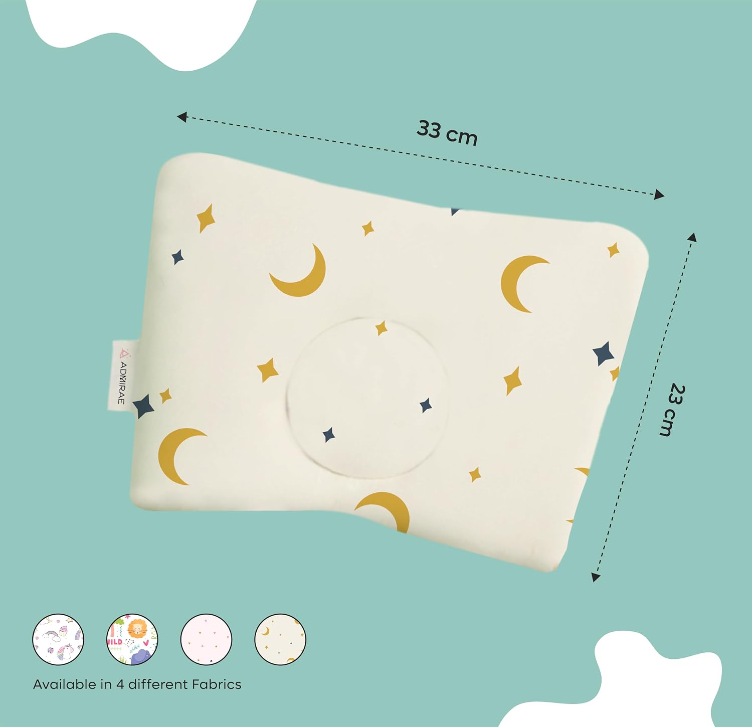 Premium Head Shaping Memory Foam Pillow, Moon & Stars Print - 33 X 23 X 4 Cm | Ultra-Soft & Breathable Fabric Pillow | Lightweight & Portable, Rectangle Deigns, Baby Pillow - 1 Piece