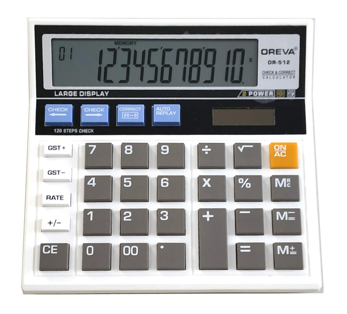 Oreva Or-512 Check & Correct GST Tax Features Calculator, Business, White | 12 Digit Calculator Runs On Solar And Battery
