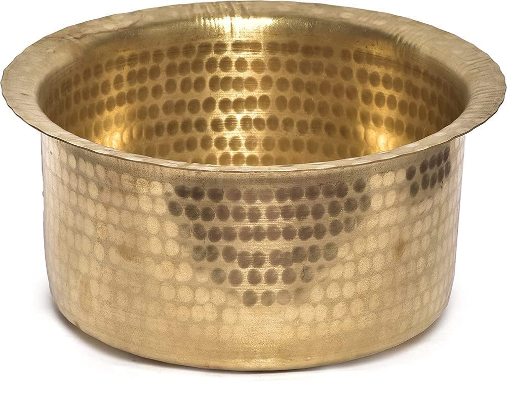 Golden Brass Round Patila - Tapeli - Tapela - Tope, 2.5 Liters | Multipurpose Brass Hammered Patila - Brass Tope - Brass Cookware - Patila - Round Tapeli - Bhagona