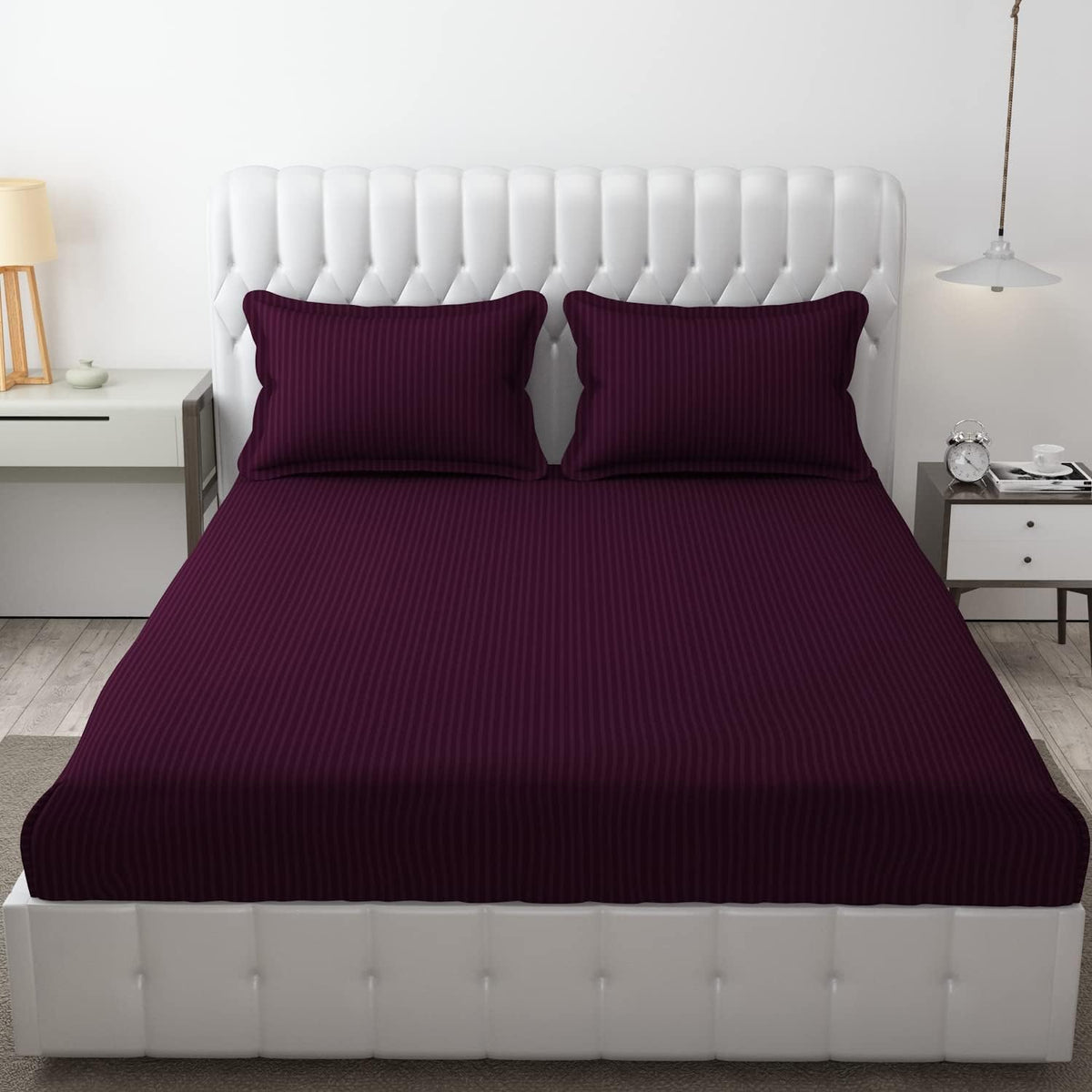 Wrinkle Resistant King Size Bedsheet With 2 Pillow Cover - 108 X 108 Inches, Wine | Smooth, Breathable, Comfortable Double Bedsheet