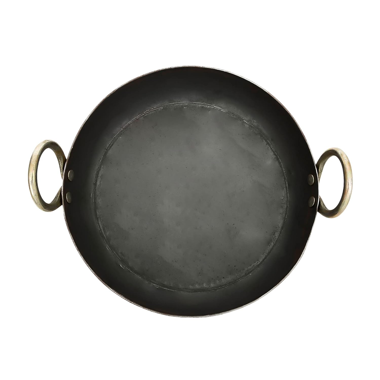 Black Iron Flat Kadhai - 10 Inch | Tavi, Tai, Fry Pan For Making Jalebi, Maal Pua, Dal Tadka - Free Stainless Steel Scrubber