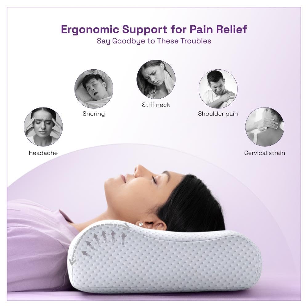 Memory Foam Pillow, Cervical Pillow For Neck Pain, White - 49.5 X 29.2 X 10.2 Cm | Orthopedic Contour Pillow, For Neck Pain, Head, Back, Shoulders, Washable, Pillow - Set Of 1