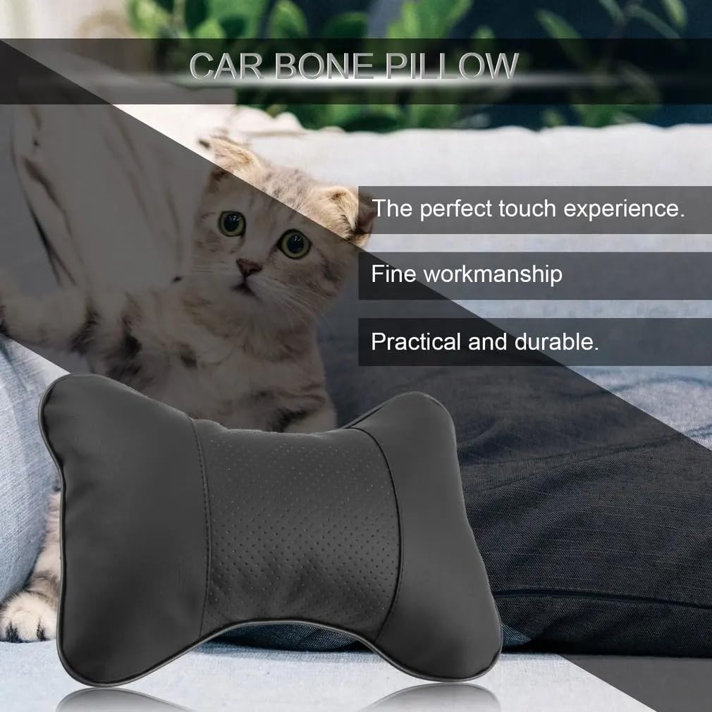 Faux Leather Car Neck Rest Pillow, Pillow Compatible With All Cars - Black | Neck & Head While Driving Pillow For Neck Pain Relief | Light Weight & Easy To Clean, Wash - Pack Of 2