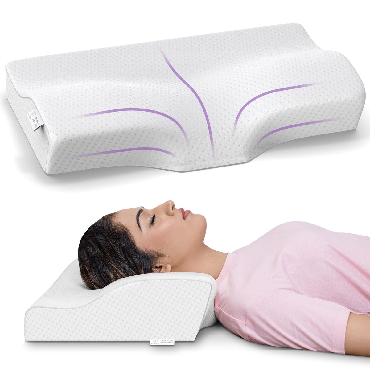 Cool Gel Cervical Pillow For Spondylitis Neck, Orthopedic Design, Memory Foam Pillow, White & Grey Velvet Cover, Size - 18.5 X 11 X 3.5 Inches, Sleeping Contour Support, Regular Use - 1 Pillow