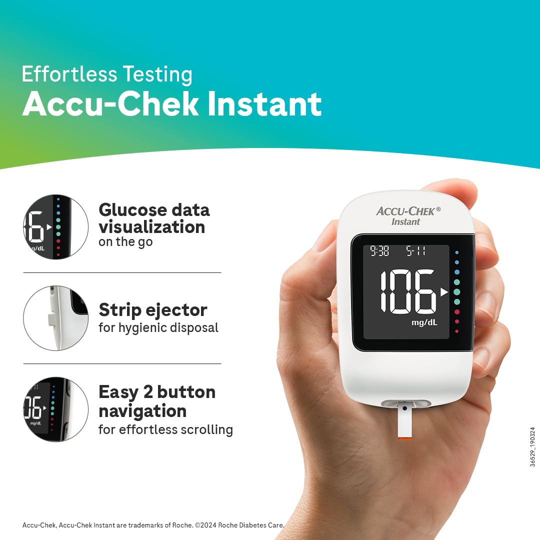 Accu-Chek Instant Blood Glucose Glucometer (with Bluetooth) with Vial of (10 Strips) 10 Lancets and a Lancing Device FREE for Accurate Blood Sugar Testing