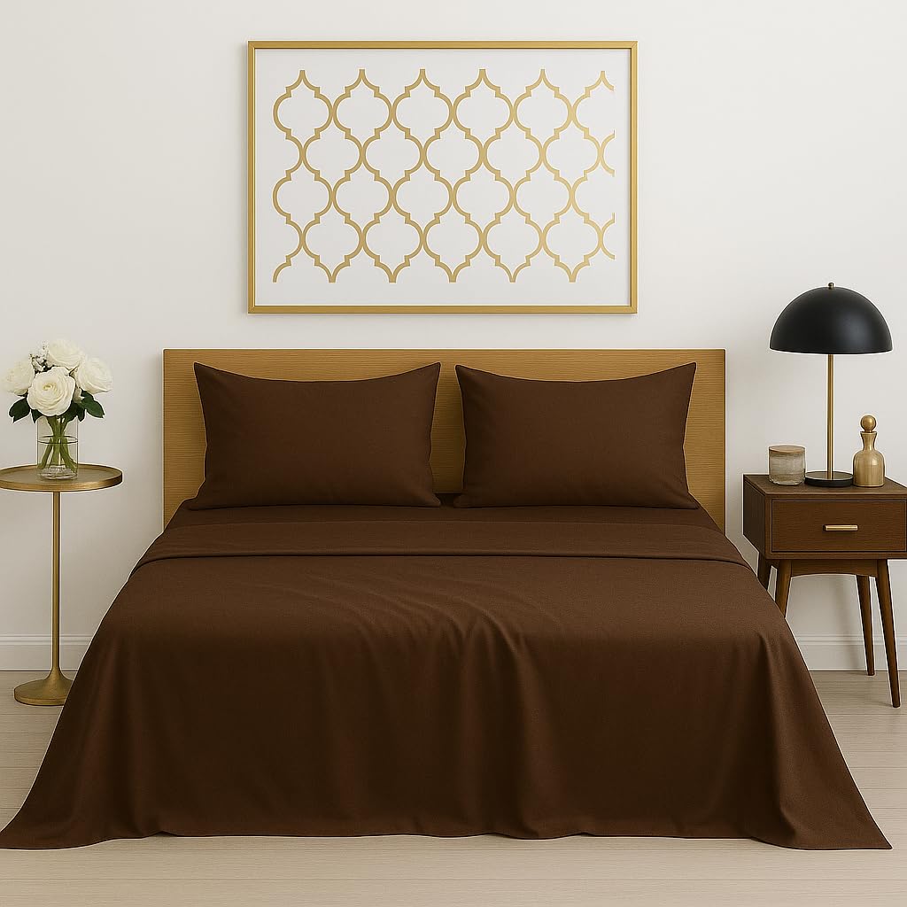 Microfiber Double Bedsheets With 2 Pillow Cover - 90 X 100 Inches, Chocolate | Good Or Home, Hotel, Villa, Resort & Guest House | Wrinkle Free Luxury