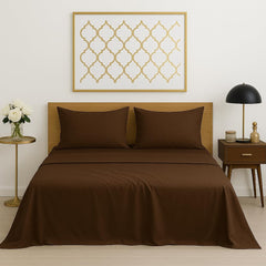 Microfiber Double Bedsheets With 2 Pillow Cover - 90 X 100 Inches, Chocolate | Good Or Home, Hotel, Villa, Resort & Guest House | Wrinkle Free Luxury