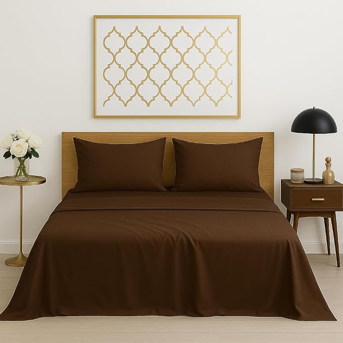 Microfiber Bedsheets For King Bed With 2 Matching Pillow Cover - 108 X 108 Inches, Brown | Good For Guest Houses, & Daily Home Use