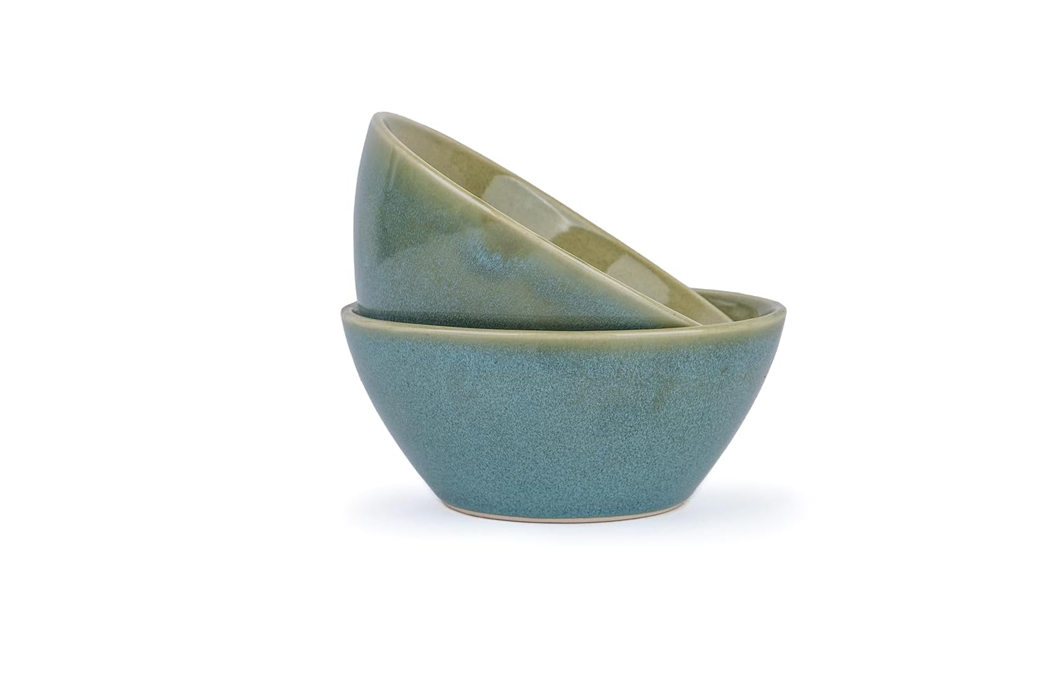 Ceramic Serving Medium Bowls Set Of 2 Pieces - 850ml Each, Green Blue Reactive | Premium Ceramic Bowls - Medium Size | Microwave Safe Bowls - Bowl Sets With Glossy Finish | Ceramic Bowls