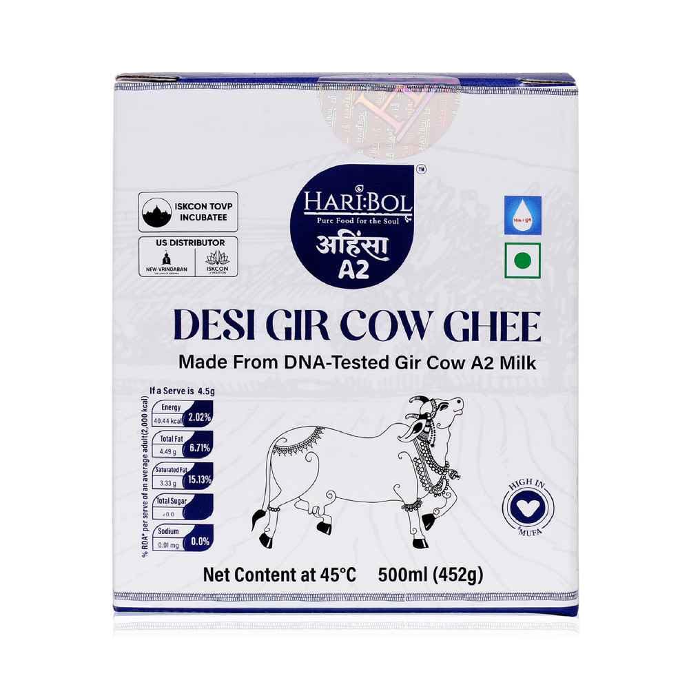 Pure Natural A2 Desi Gir Cow Ghee By Hari:Bol | Pure Healthy Cow Ghee Perfect For Cookies & Laddus | (500ml) 16.9 Ounce | Jar Pack