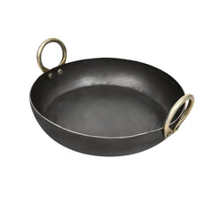 Black Iron Flat Kadhai - 10 Inch | Tavi, Tai, Fry Pan For Making Jalebi, Maal Pua, Dal Tadka - Free Stainless Steel Scrubber