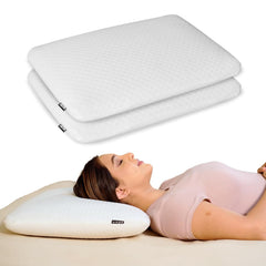 Orthopedic Memory Foam Pillow For Comfortable Sleep, White - 24 X 16 X 4 Inch | For Neck & Shoulder Pain Relief With Removable Zipper White Jacquard Cover | Back, Stomach Sleepers - Pack Of 2