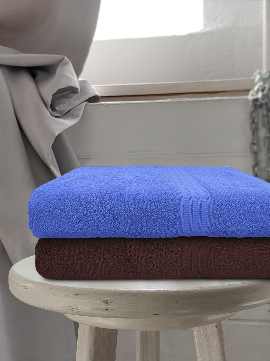 Sassoon Anatolia 100% Cotton Xl Bath Towel 1000 Gsm | Extra Soft, Quick Drying & Super Absorbent Bath Towel (Cocoa & Heaven) - 2 Piece