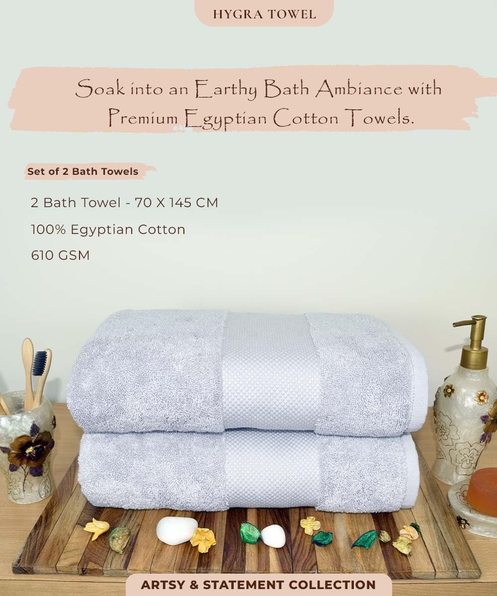 Rangoli Soft Absorbent Durable Towels Earthly Egyption Cotton Plush Luxurious Large Size Bath Towel 1000 Gsm (Grey)- Pack Of 3