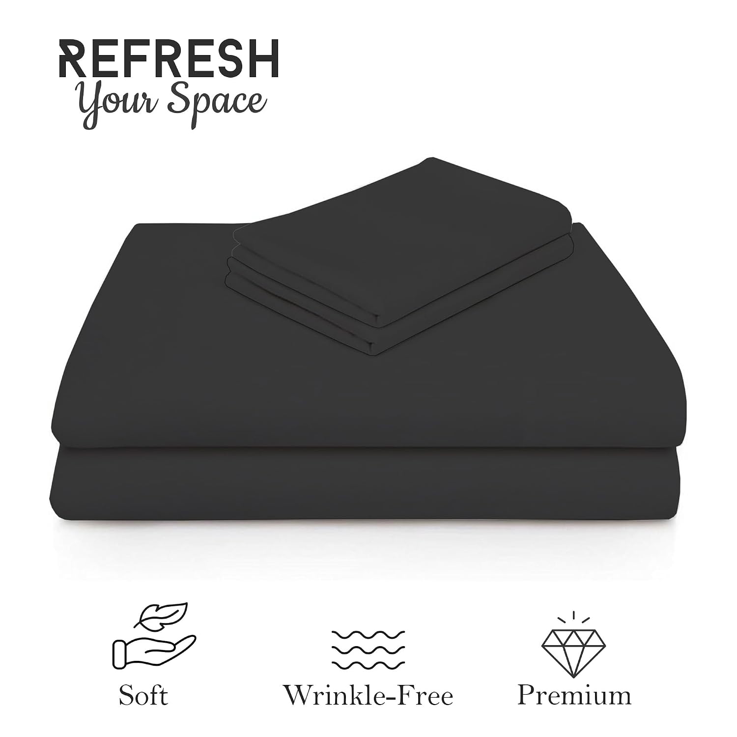 Solid Plain Single Size Bedsheet Set With 1 Pillow Covers | Size - 60 X 90 Inches, Black | Ideal For All Seasons Due To Its Breathable Nature