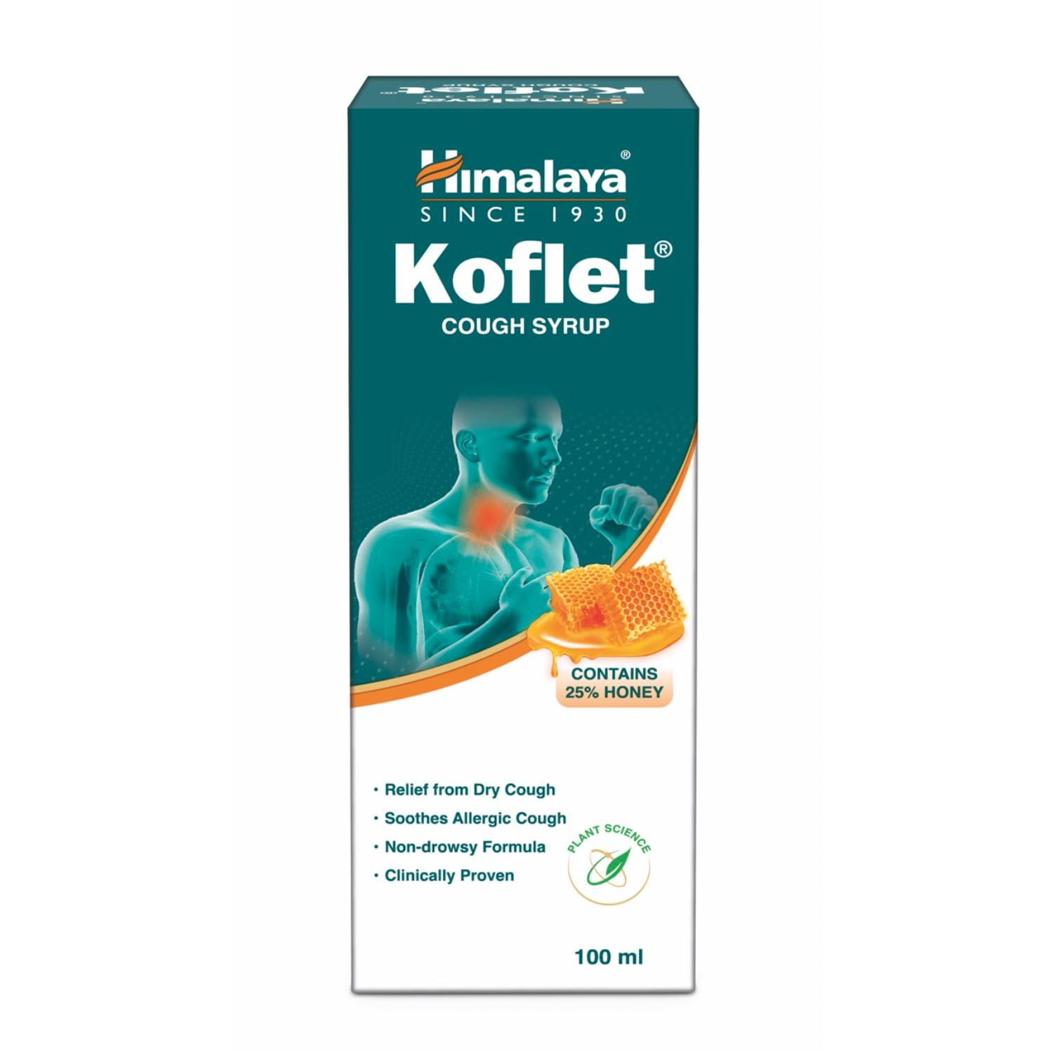 Himalaya Koflet Syrup Relief From Cough, Sore Throat | Non-Drowsy Formula, Made With Herbs, Contains 25% Honey | 100ml