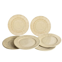 Ribbed Ceramic Dinner Serving Plates With 6 Complimentary Table Napkins Set Of 6 - Ivory, Diameter: 10 Inches | Full Plates - Ceramic Platter - Dazzling Riviera