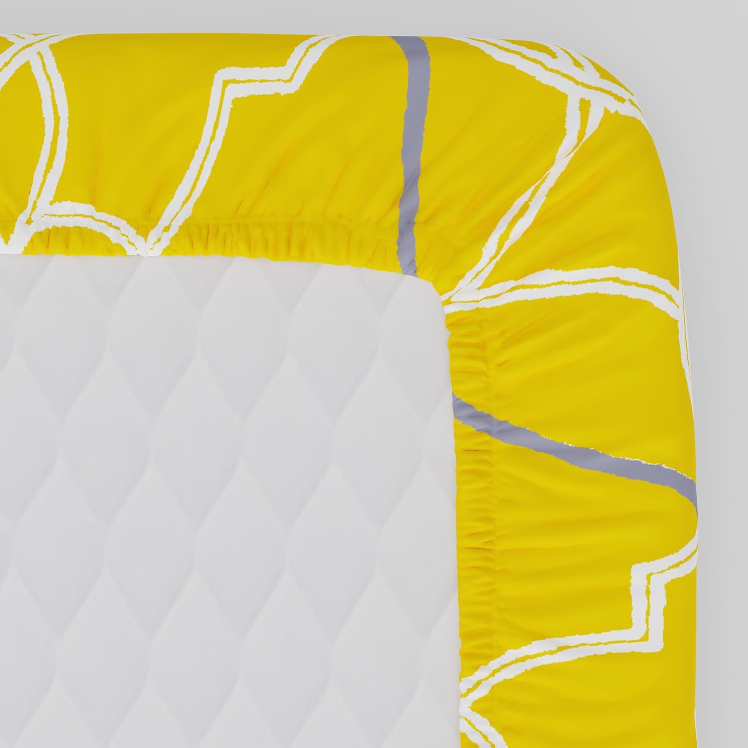 Cotton 144 TC Elastic Fitted Bedsheets For Double Bed With 2 Pillow Covers | Long Lasting & Soft To Touch - Soft & Comfortable | 60 X 78 Inches, Yellow & Grey