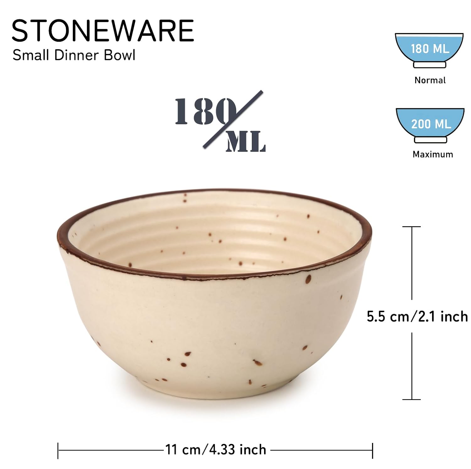 Hand Glazed Ceramic Serving Small Bowl Set Of 4 - 180ml Each, Beige | Microwave & Dishware Safe - Serving Katori Set