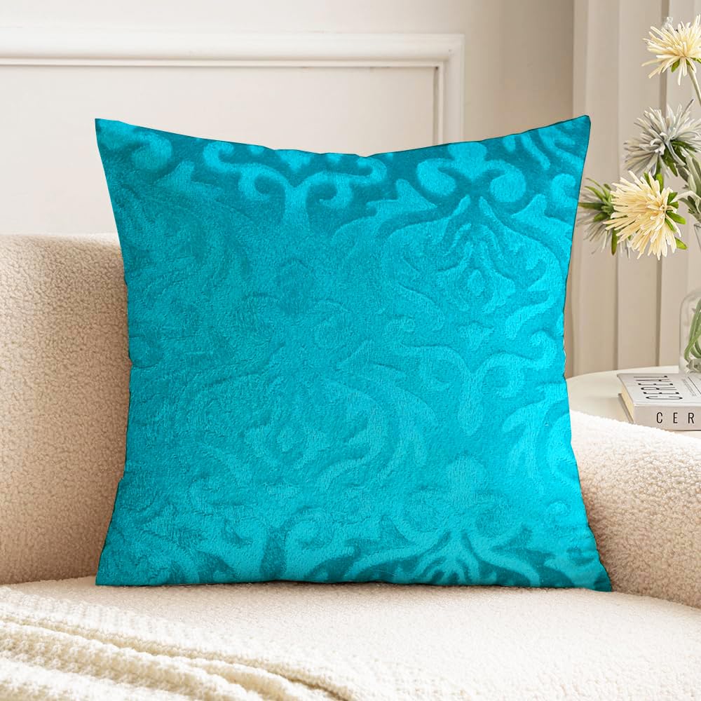 Microfiber Square Pillow Cushion For Sofa & Bed, Sky-Blue - 24 X 24 Inch | Soft, Fluffy For Comfort & Back Support | Breathable, Washable | Premium Velvet Outer Cover With Zip - Set Of 1