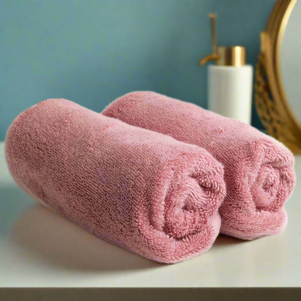Heelium Bamboo Hand Towel 600 Gsm | Ultra Absorbent & Anti-Bacterial 3x Softer Than Cotton Towels | Pack Of 2 - Peach