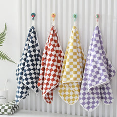 HomeCloud Microfiber Soft & Fuffy Hand Towel 800 Gsm | Hanging Loop Soft, Highly Absorbent & Fast Dry Hand Towel (Set Of 4) - Chess Multicolor