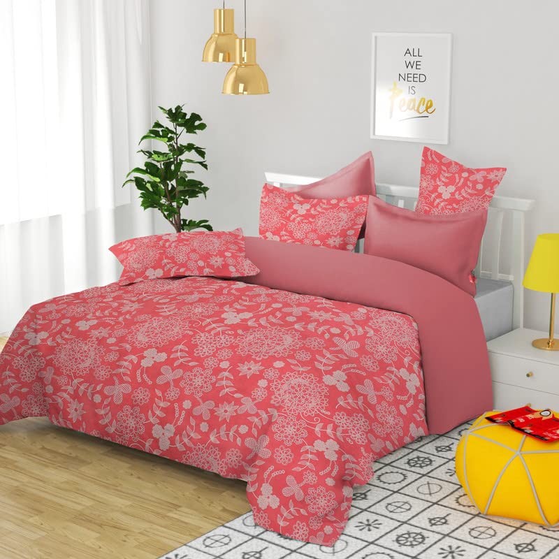 100% Microfiber Bedsheet For Double Bed With 2 Pillow Covers - 90 X 88 Inches, Pink | 144 Thread Count Wrinkle Free & Soft Touch Small Flower Print Sheet