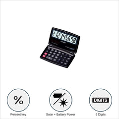 Casio Sx-100-w Portable Calculator With Foldable Design | 8 Digits Large Display Regular Percentage Calculations | Solar Powered, Battery Powered