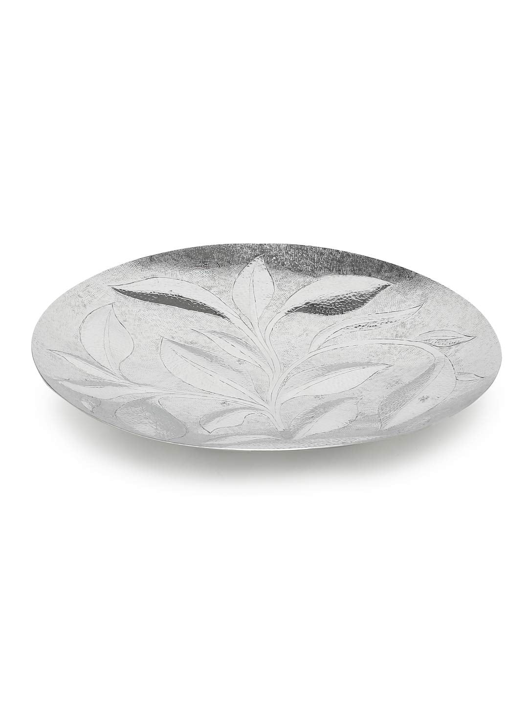 Round Silver Stainless Steel Cheese Serving Platter - Hammered Serving Tray | Home & Table Decor - Leaf Decorative Platter