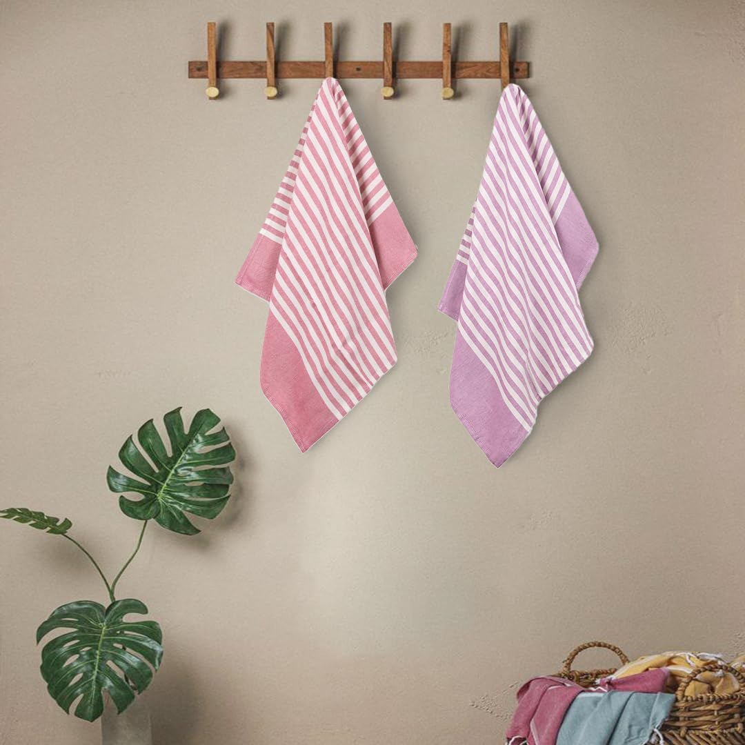 Mush Bamboo Turkish Hand Towels 250 Gsm | 100% Bamboo Gym Towel For Men & Women | Ultra Soft, Absorbent & Quick Dry Towel | Red & Purple Stripe (Set Of 2)