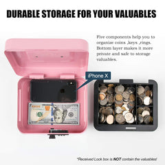 Medium Metal Cash Box With Combination Lock Safe & Money Tray For Security 7.87"X 6.30"X 3.54" Colour - Pink