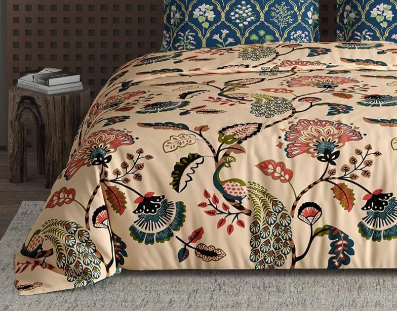Soft Cotton Super King Size Bedsheet With 2 Large Size Pillow Covers - 108 X 108 Inches, Beige | 240 Thread Count Suitable For All Seasons & Easy To Wash