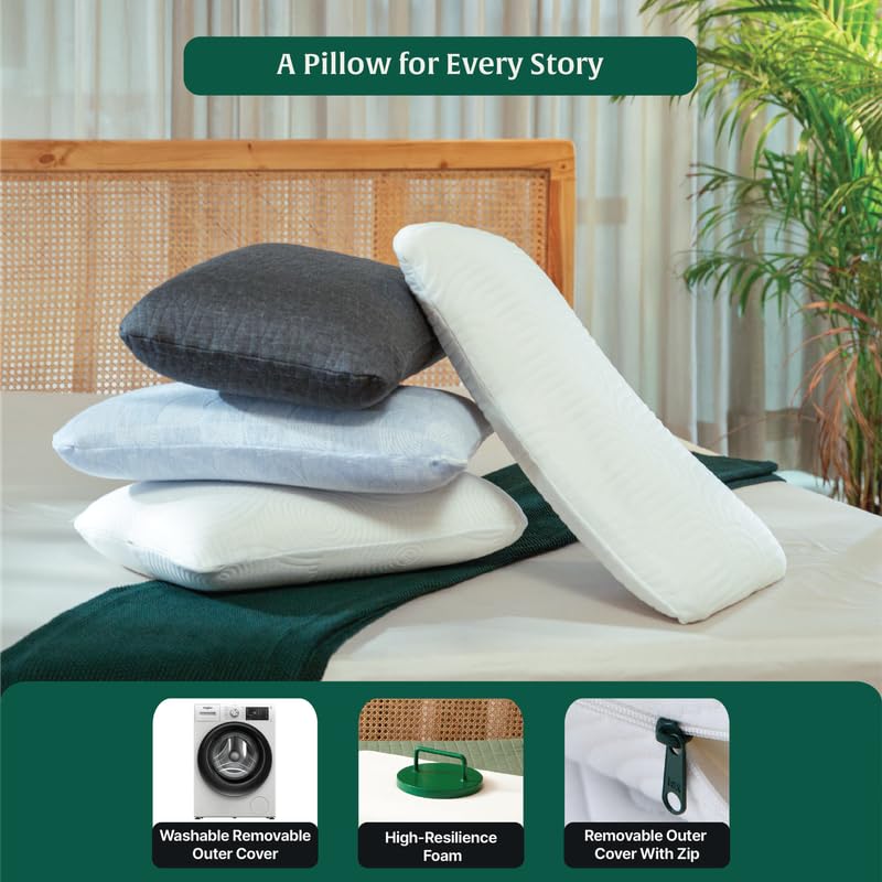 Orthopedic Cervical Pillow, Thin Hard Pillow For Sleeping, Grey, Size - XXL King - 1.5 Inch | Ultra Slim Pillow, For Neck & Shoulder Pain relief - Flat Design, Washable Outer Cover